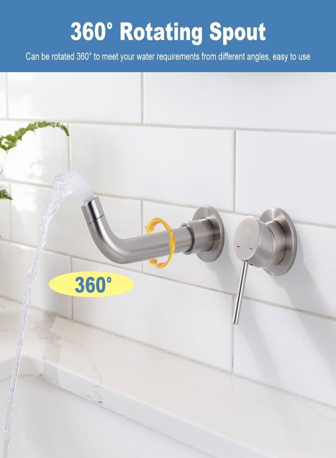 ARCORA Wall Mount Bathroom Faucet, Brushed Nickel Single Handle Vanity Faucet with Swivel Spout and Rough-in Valve - Image 3